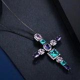 Cross Flower CZ Stones Necklace Pendant for Girlfriend Gift PN001