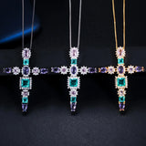 Cross Flower CZ Stones Necklace Pendant for Girlfriend Gift PN001