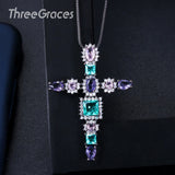 Cross Flower CZ Stones Necklace Pendant for Girlfriend Gift PN001