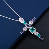 Cross Flower CZ Stones Necklace Pendant for Girlfriend Gift PN001