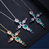 Cross Flower CZ Stones Necklace Pendant for Girlfriend Gift PN001