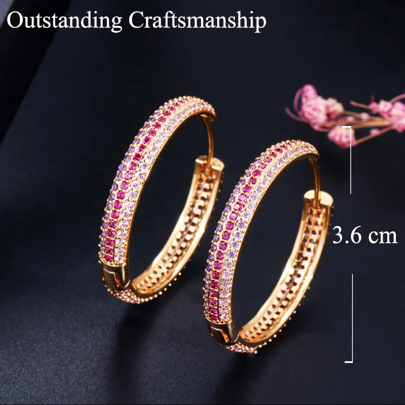 Multicolor CZ Circle Round Hoop Earrings for Women ER957