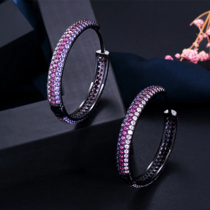 Multicolor CZ Circle Round Hoop Earrings for Women ER957