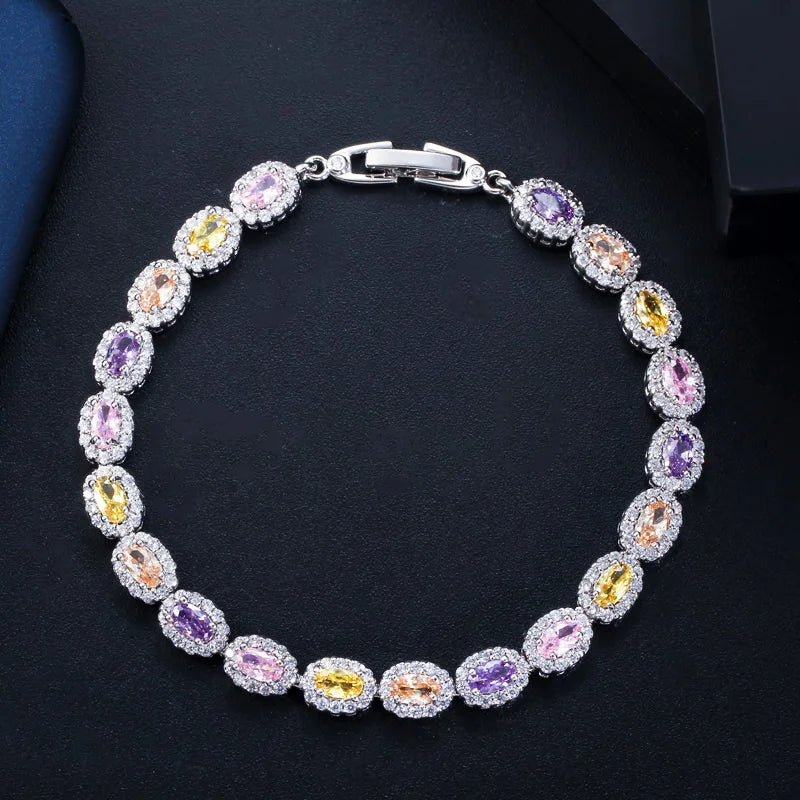 Geometric Oval CZ Link Chain Bracelet for Ladies BR266