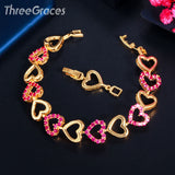 ThreeGraces Red CZ Crystal Heart Bracelet Bangle for Ladies Party Jewelry