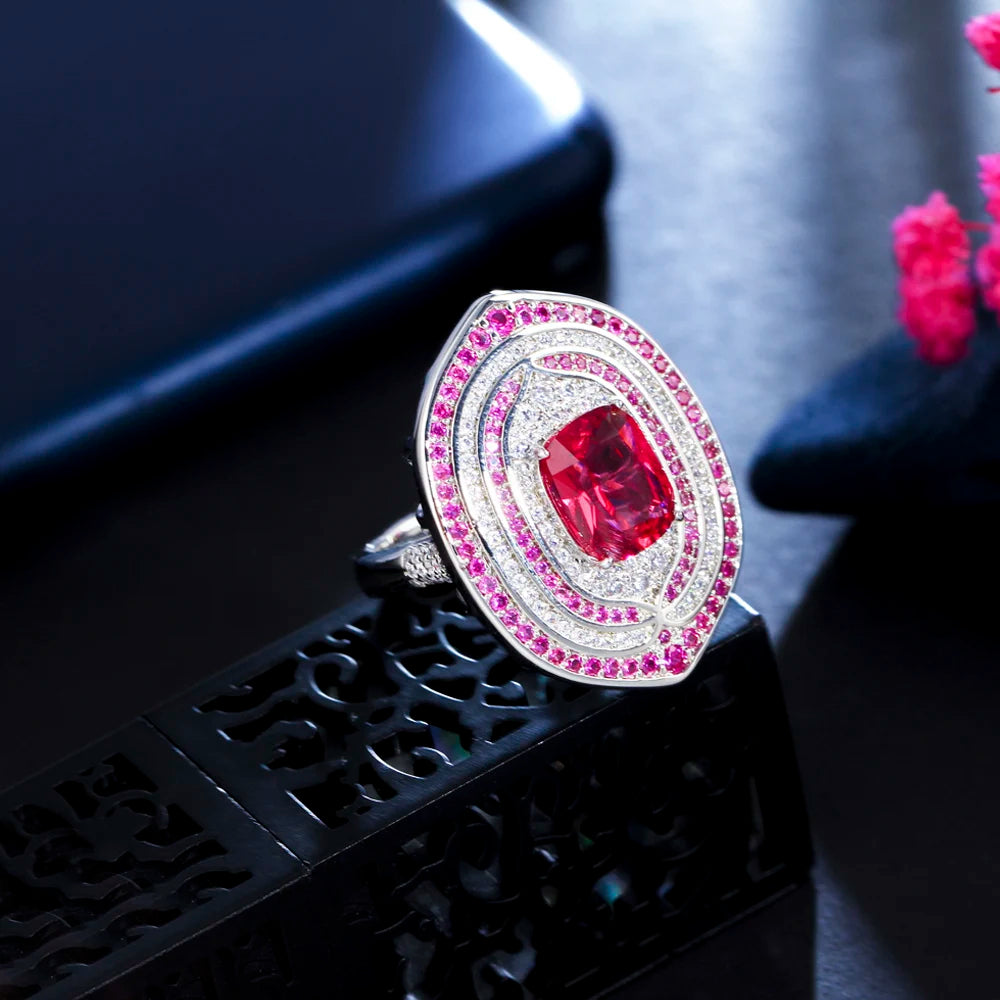 Vintage Red Cubic Zirconia Big Bridal Wedding Party Ring for Women