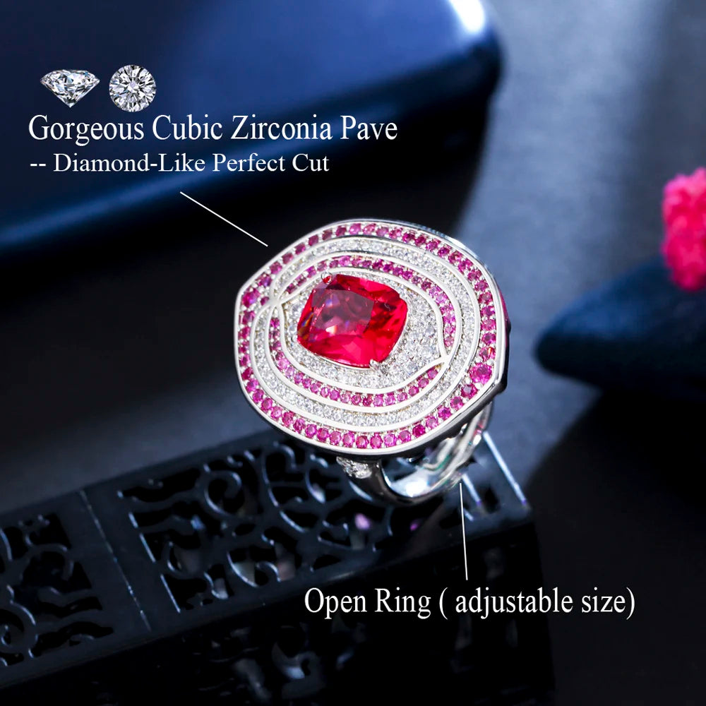Vintage Red Cubic Zirconia Big Bridal Wedding Party Ring for Women