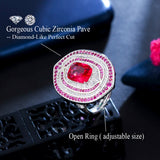 Vintage Red Cubic Zirconia Big Bridal Wedding Party Ring for Women