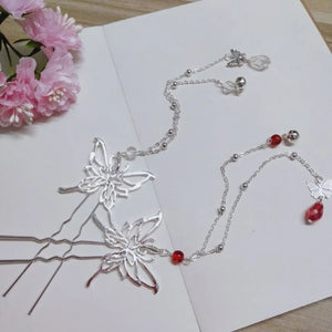 Tian Guan Ci Fu Hair Forks Silver Butterfly Hairs Fork Long Butterflies Tassel