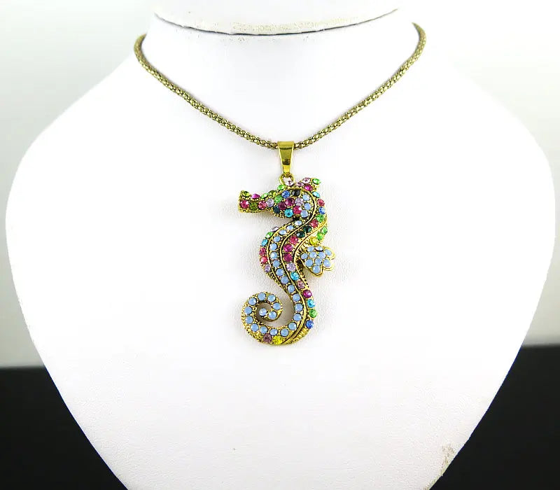 Crystal Seahorse Pendant Necklaces Long Sweater Chains Women Jewelry