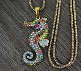 Crystal Seahorse Pendant Necklaces Long Sweater Chains Women Jewelry