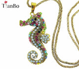 Crystal Seahorse Pendant Necklaces Long Sweater Chains Women Jewelry