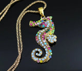 Crystal Seahorse Pendant Necklaces Long Sweater Chains Women Jewelry