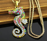 Crystal Seahorse Pendant Necklaces Long Sweater Chains Women Jewelry