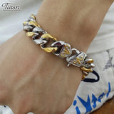 Tiasri 15mm Punk Style Men's Bracelet High Stainless Steel Cuban Chain