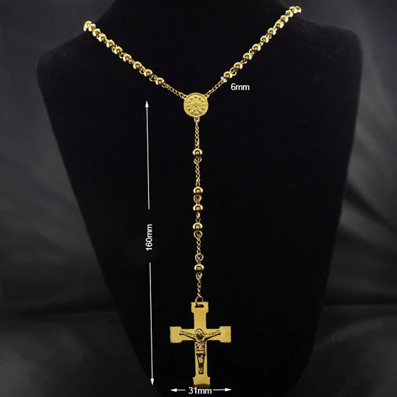 Tiasri 6mm Cross Necklace Stainless Steel Chain