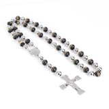 Tiasri Jesus Cross Pendant Necklace Sweater Beads Long Chain Stainless Steel