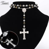 Tiasri Jesus Cross Pendant Necklace Sweater Beads Long Chain Stainless Steel