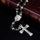 Tiasri Jesus Cross Pendant Necklace Sweater Beads Long Chain Stainless Steel