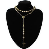 Tiasri Cross Necklace Round Bead Sweater Chain Stainless Steel