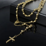 Tiasri Cross Necklace Round Bead Sweater Chain Stainless Steel