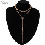 Tiasri Cross Pendant Necklace Stainless Steel Sweater Chain Halloween Gift
