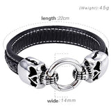 Tiasri Leather Skull Bracelet Stainless Steel
