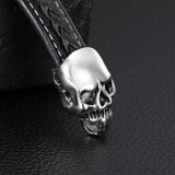 Tiasri Leather Skull Bracelet Stainless Steel