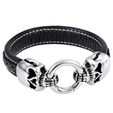 Tiasri Leather Skull Bracelet Stainless Steel