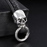 Tiasri Leather Skull Bracelet Stainless Steel