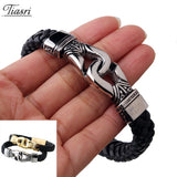 Tiasri Leather Men's Bracelet Stainless Steel Punk Hip-Hop Jewelry Gift