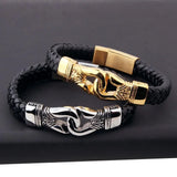 Tiasri Leather Men's Bracelet Stainless Steel Punk Hip-Hop Jewelry Gift