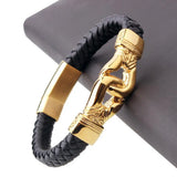 Tiasri Leather Men's Bracelet Stainless Steel Punk Hip-Hop Jewelry Gift