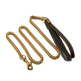 Tiasri Dog Chain Pet Leash Stainless Steel Link Coriaceous Handle