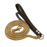 Tiasri Dog Chain Pet Leash Stainless Steel Link Coriaceous Handle