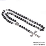 Tiasri Cross Pendant Necklace Sweater Long Chain Bead Collar Choker