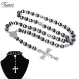 Tiasri Cross Pendant Necklace Sweater Long Chain Bead Collar Choker