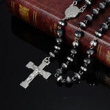 Tiasri Cross Pendant Necklace Sweater Long Chain Bead Collar Choker