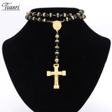 Tiasri Women's Cross Pendant Necklace Stainless Steel Bead Collar Jewelry