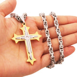 Steampunk Cross Pendant Charm Necklace Stainless Steel Jewelry