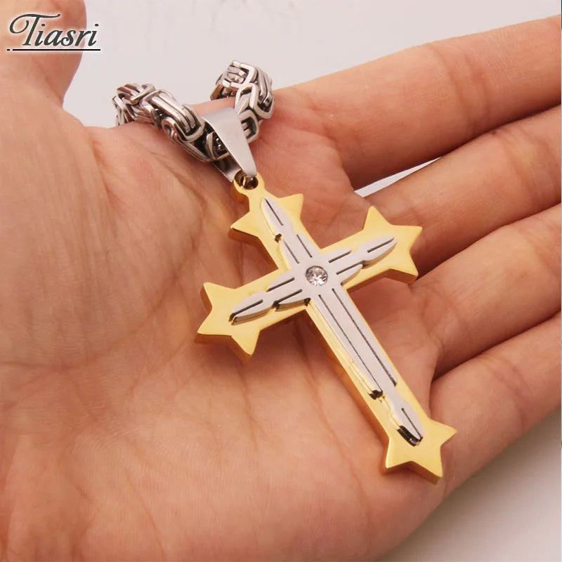 Steampunk Cross Pendant Charm Necklace Stainless Steel Jewelry