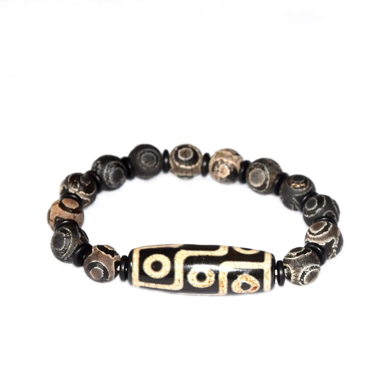 10mm 3 Eyes Round Dzi Beads 40mm 9 Eyes Dzi Agate Beads Bracelet