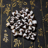 Tibet 2/3 Eye Tiger Tooth Bead Totem 20mm Black/White Agate Dzi Bracelet