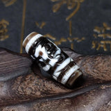 Tibet 2 Eyes Totem Carving Black/White Agate Dzi Beads 28*12mm