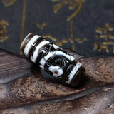 Tibet 2 Eyes Totem Carving Black/White Agate Dzi Beads 28*12mm