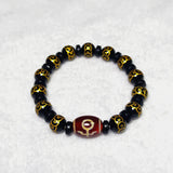 Tibet 3Eyes God Wealth Agate Dzi Beads Carving Bronze Money Pattern Ball Beads