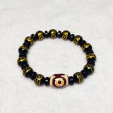 Tibet 3Eyes God Wealth Agate Dzi Beads Carving Bronze Money Pattern Ball Beads