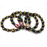 Tibet 3Eyes God Wealth Agate Dzi Beads Carving Bronze Money Pattern Ball Beads