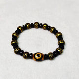 Tibet 3Eyes God Wealth Agate Dzi Beads Carving Bronze Money Pattern Ball Beads