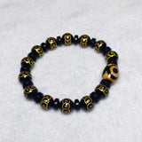 Tibet 3Eyes God Wealth Agate Dzi Beads Carving Bronze Money Pattern Ball Beads